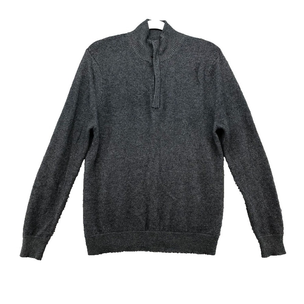 Forte Cashmere Sweater Jumper Mens Large Mock Neck Gray Office Preppy Teacher‎